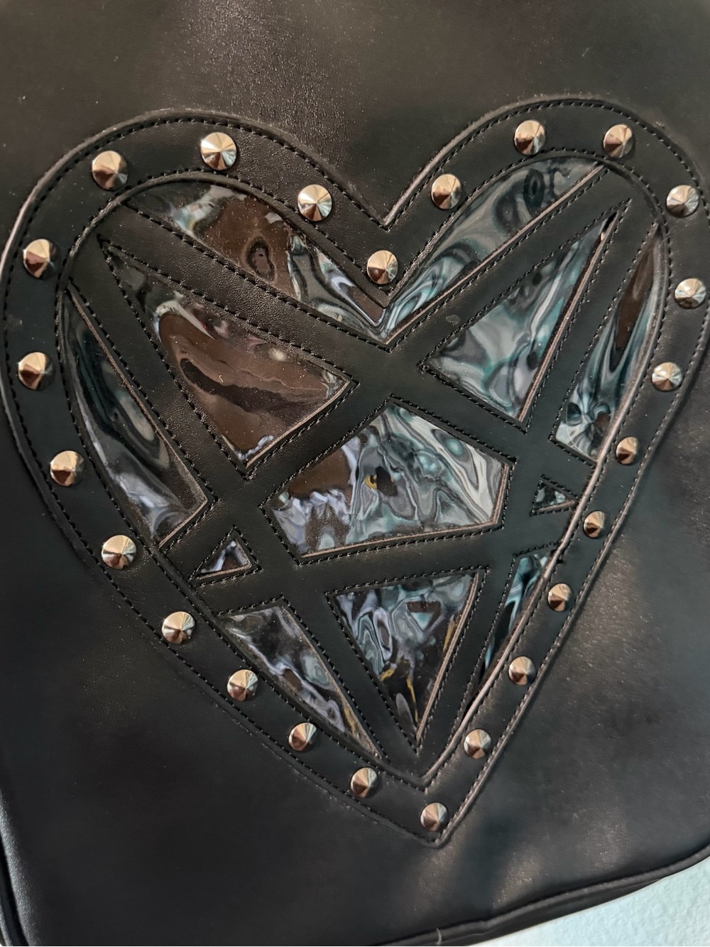 Killstar Black Faux Leather Pentagram Heart Window Studded Goth Backpack - Picture 3 of 12